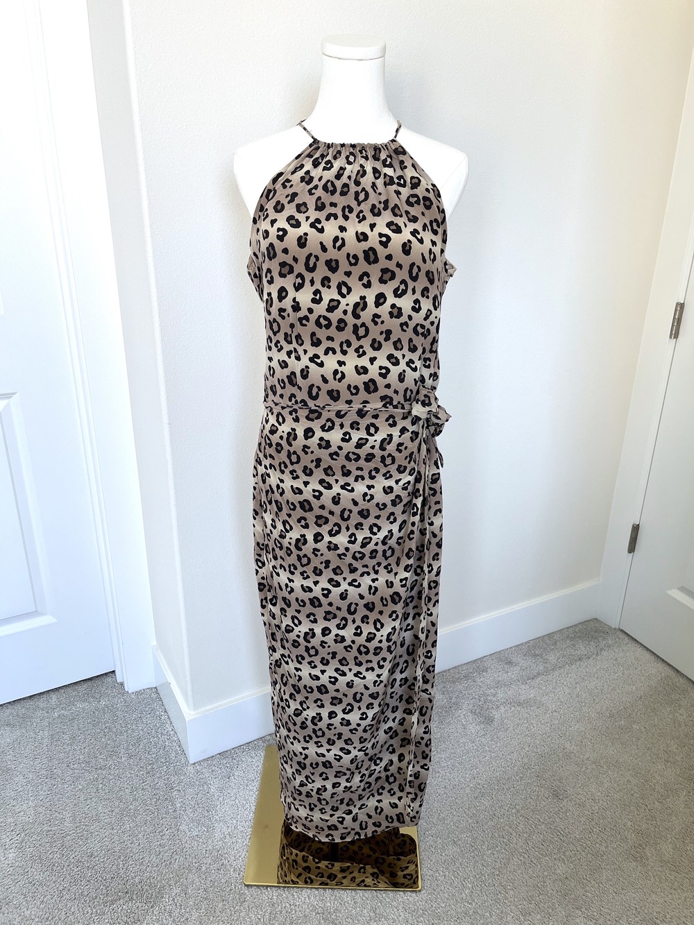 Vintage Y2K Spenser Jeremy 100% Silk Leopard Print Maxi Halter Wrap Dress